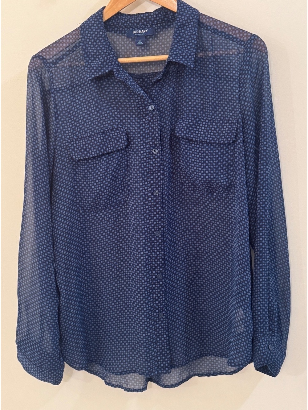 Old Navy Women's Navy Blue Sheer Button-Up Blouse Size Large